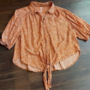 Free People orange multicolor button down blouse.